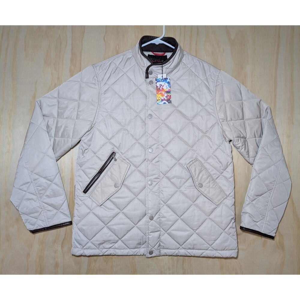 Robert Graham Men's Medium Quilted Jacket NWT Stone Snap Front Burgundy Lined